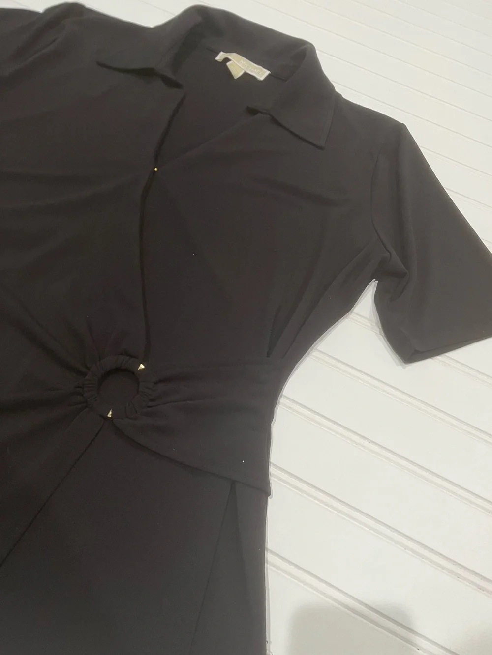 Michael Kors Classic Black Short-Sleeve Wrap Top, Size Large